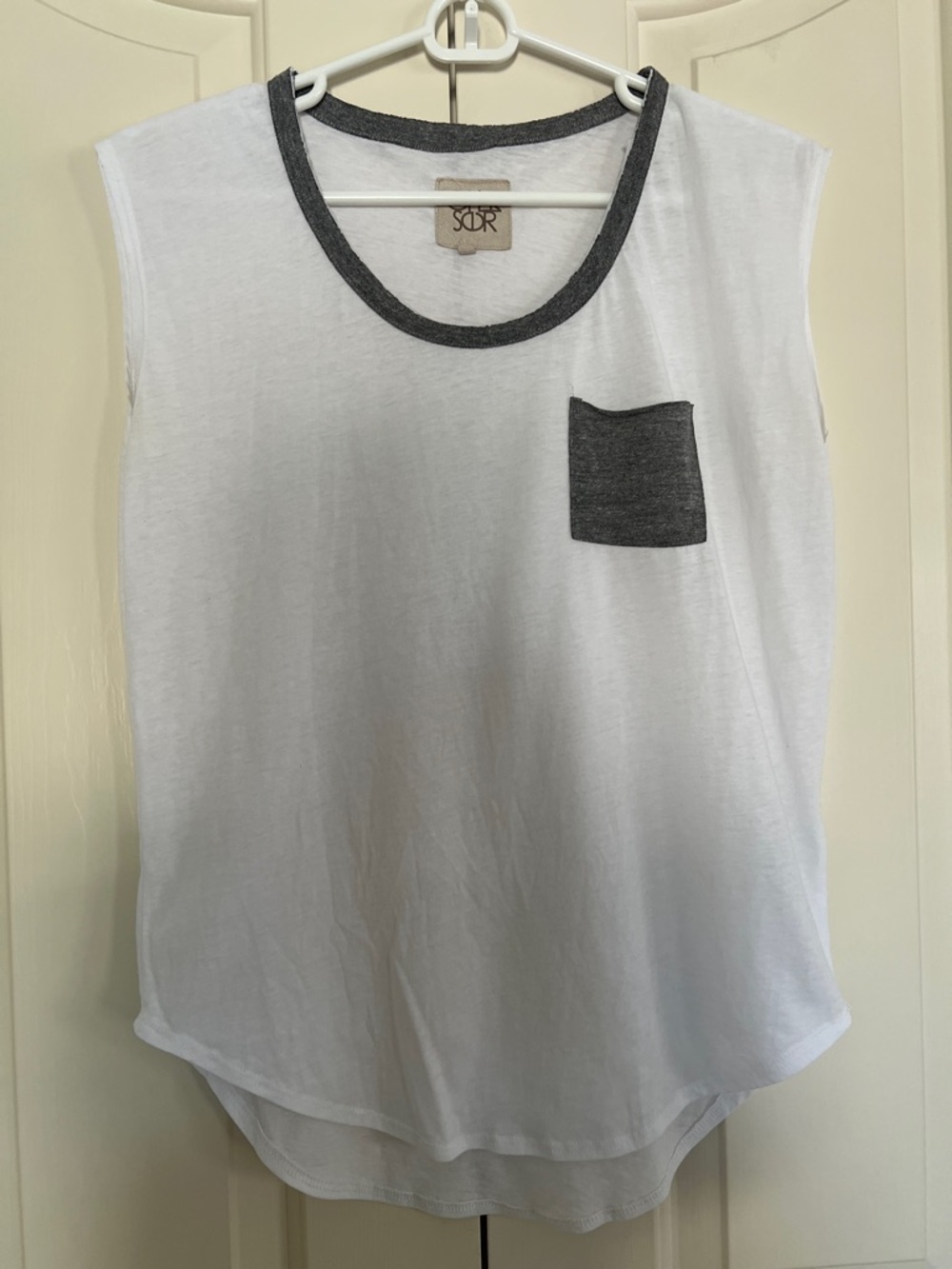 Sopr White Sleeveless Summertime Tank with Charcoal Trim and Pocket
Size XS